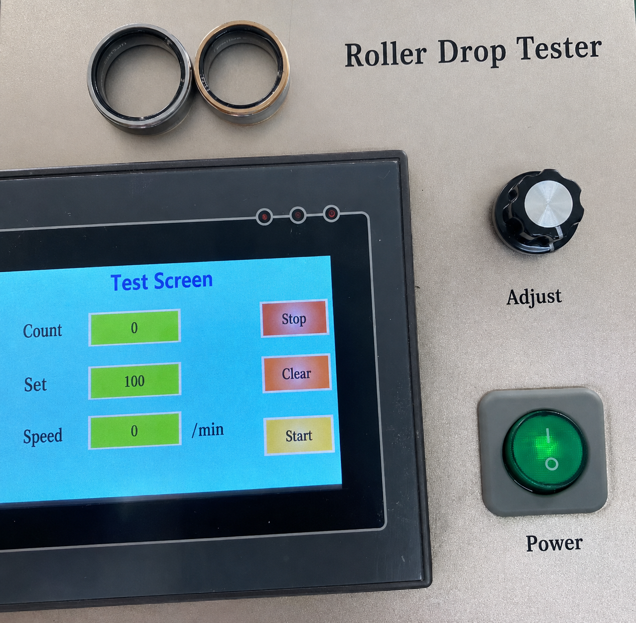 Roller drop tester used in ring reliability validation