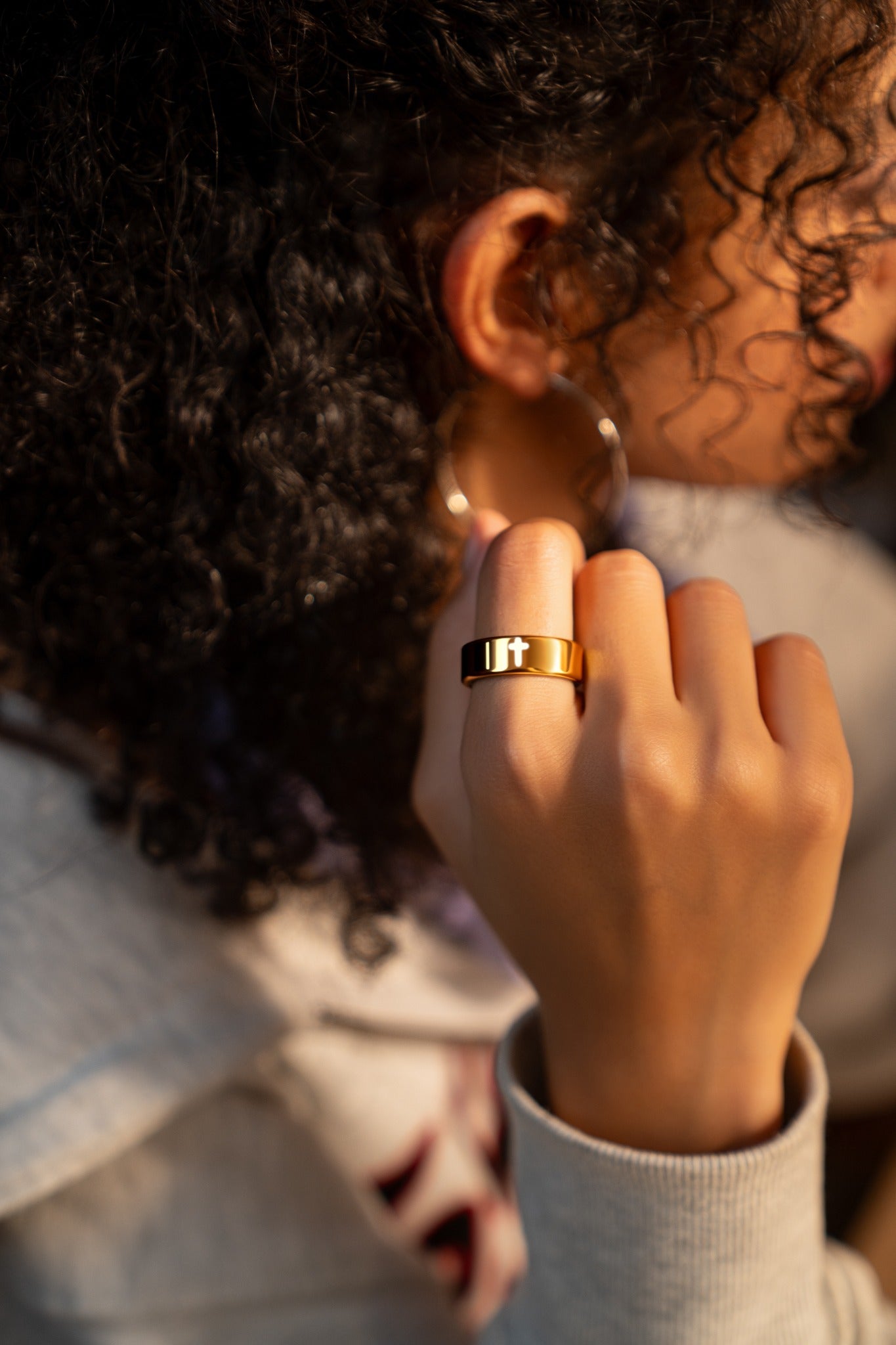 A close view of Elah Ring worn on the hand