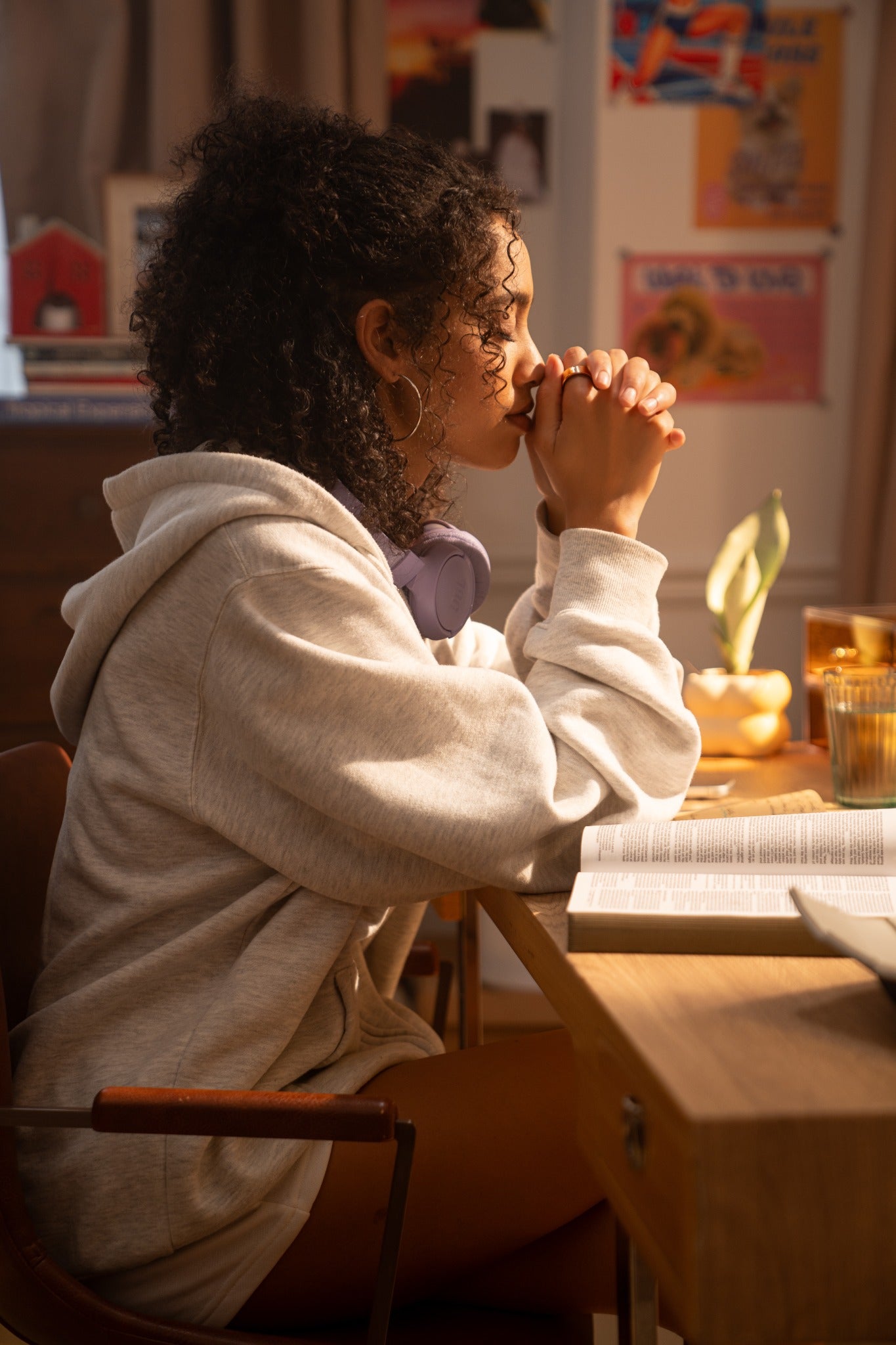 A quiet moment of reflection at a desk