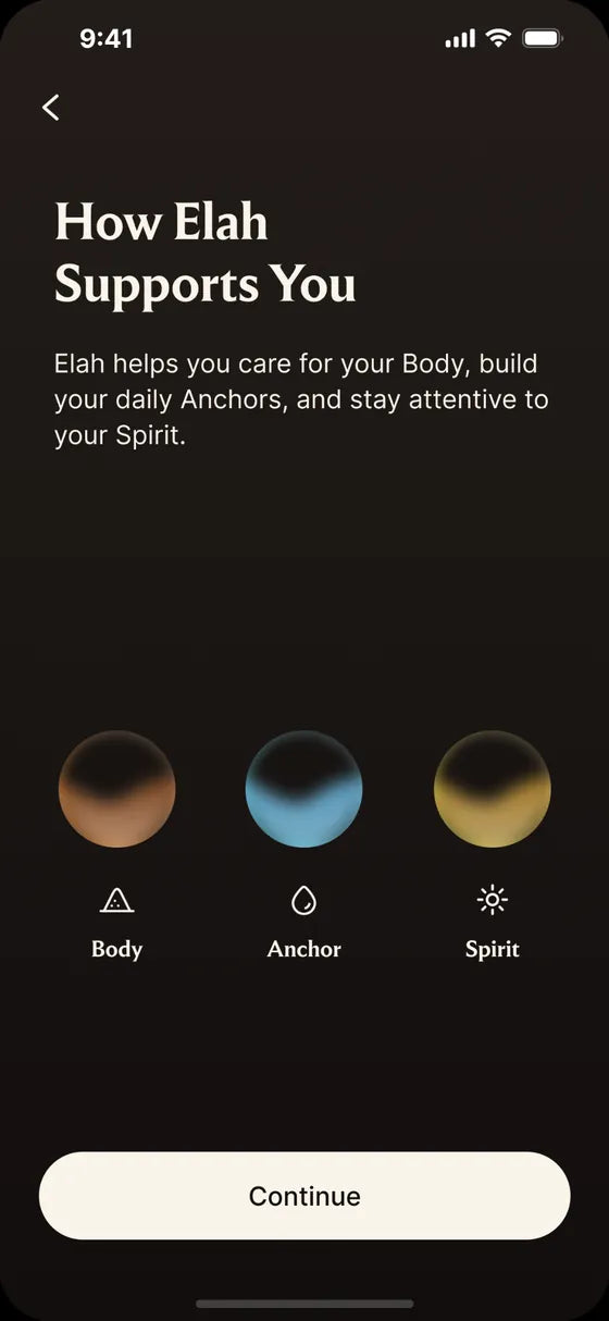 Elah App Body Anchor Spirit interface