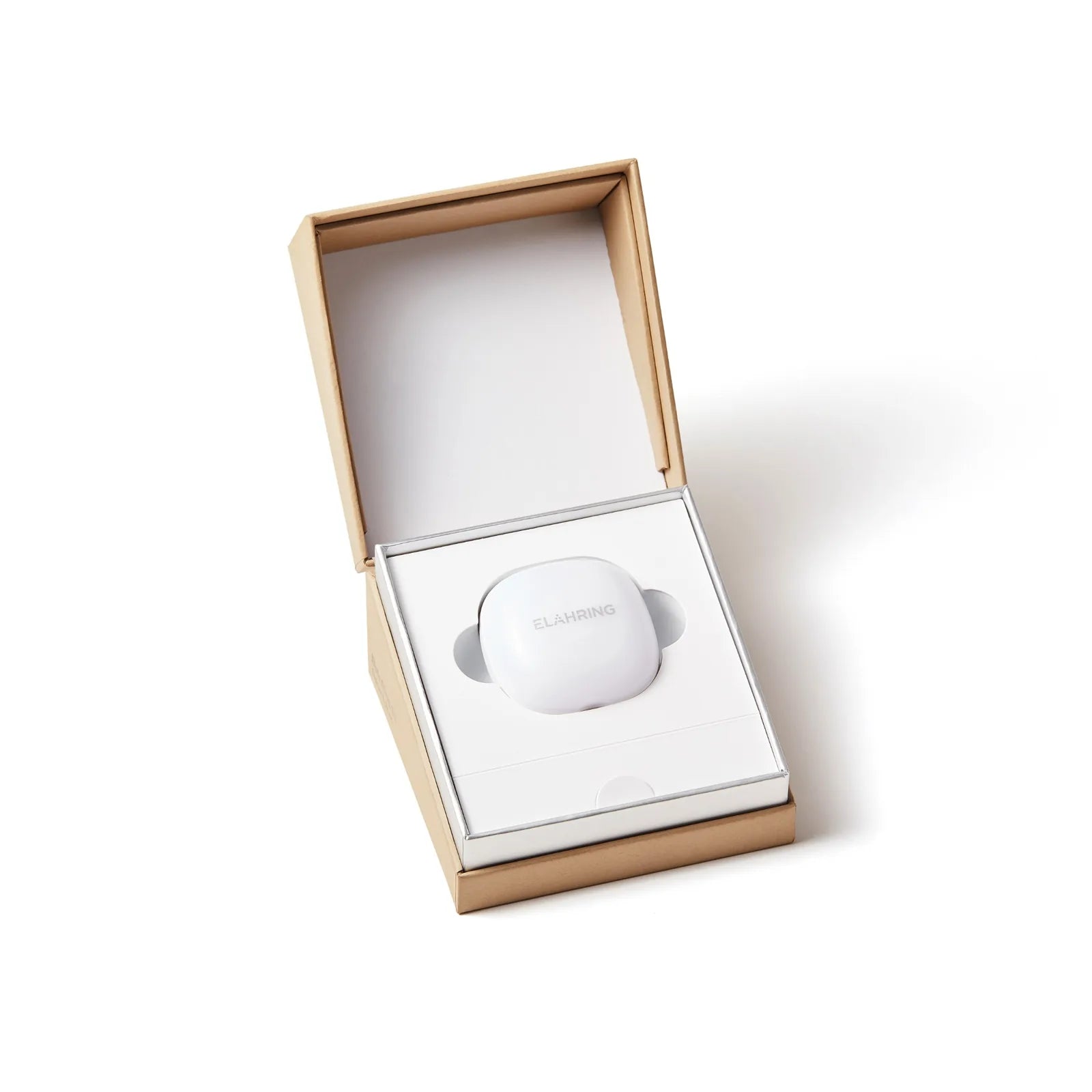 Current Elah Ring packaging sample with charging case inside